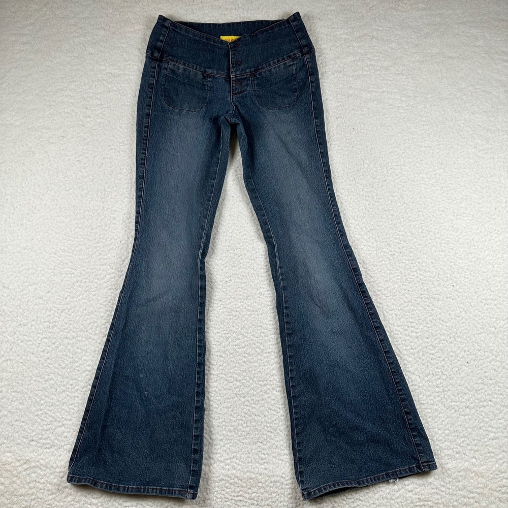 Vtg 90 Gasoline Wide Flare Leg Jeans 26x32 Blue Denim Bell Bottoms Y2K Festival